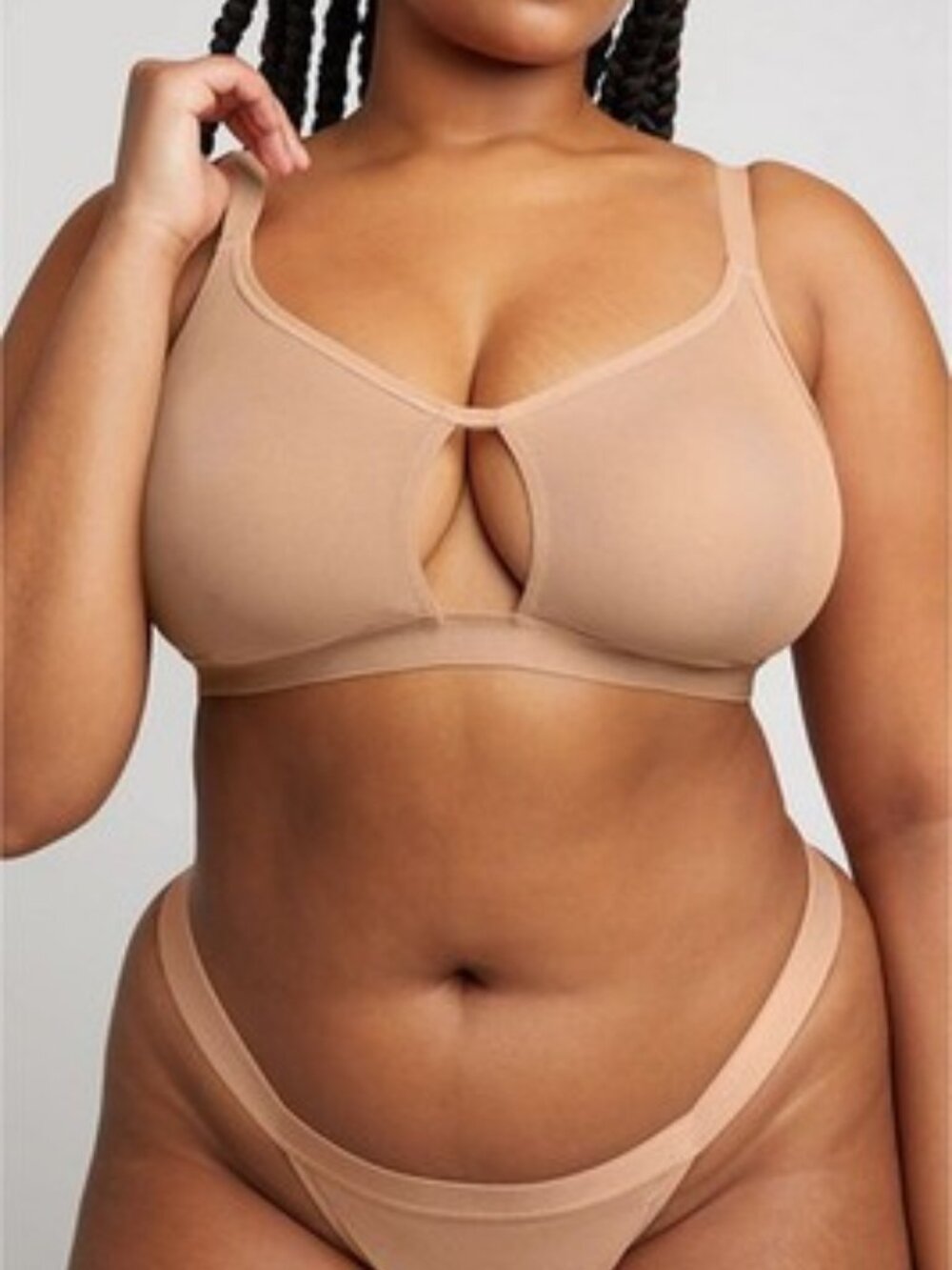 NEW Negative Sieve Cut Out Bra Buff Nude Mesh Size 3+ 34DD 36DDD NWT
